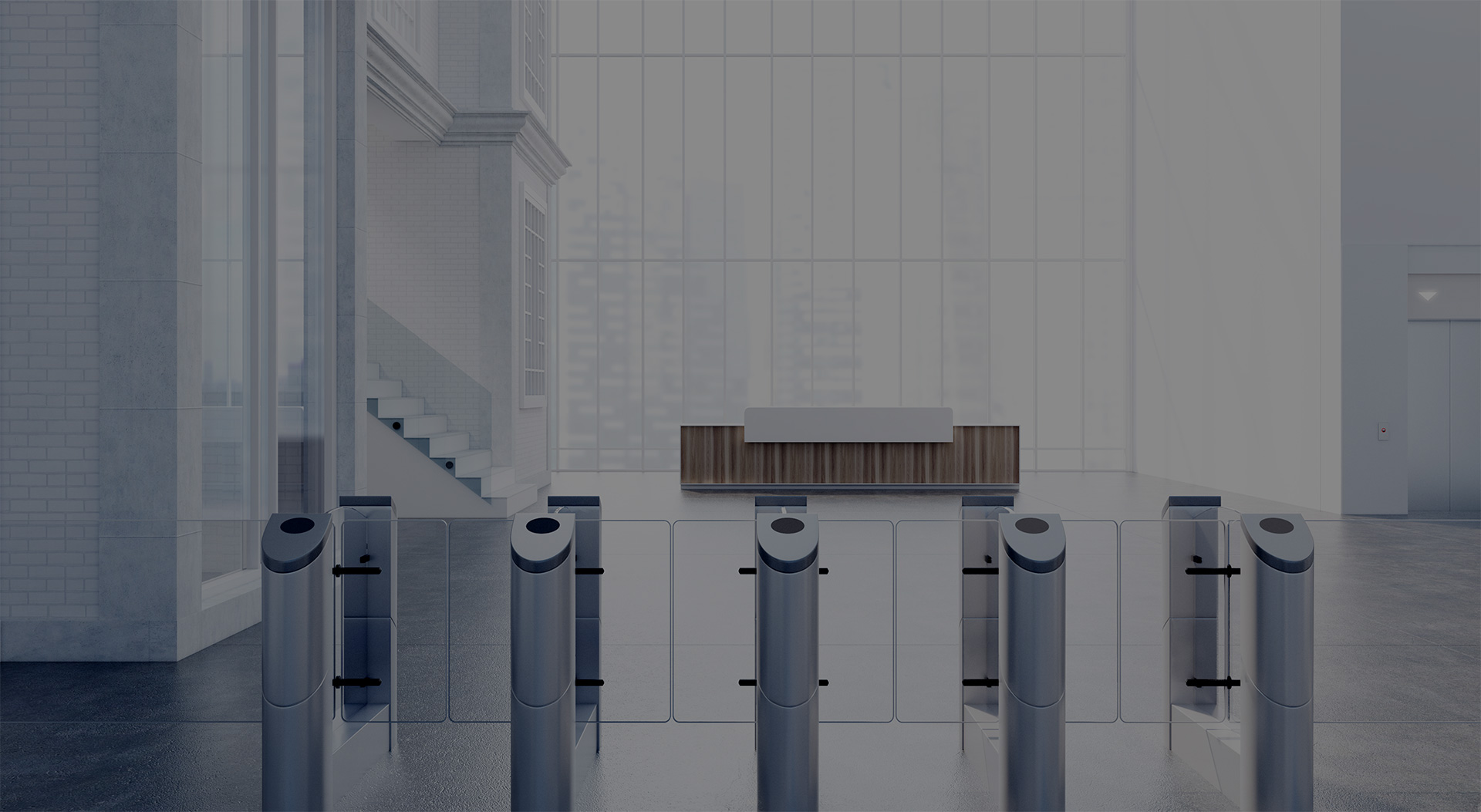 关键词：智慧通行，智能闸机，无感通行，深圳市武智科技;描述：深圳市武智科技智慧通行场景下的智能闸机，应用于现代建筑大厅，实现高效无感通行