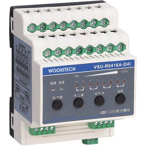 关键词:大功率照明控制器;描述:1.标准导轨式安装占4个模数位；
                        2.提供4路16A继电器开关和4路0-10V调光信号；
                        3.可设置各回路的开机初始值（继电器开关，调光亮度值）；
                        4.具备多回路顺序延时启动功能，避免同时启动造成对电网的冲击；
                        5.具有手动控制按钮，在网络故障时可手动控制回路的开关；
                        6.继电器具备手拨开关，即使模块断电也可手动闭合继电器；
                        7.执行场景命令后立即向监控中心返回各个回路的实际开关状态；
                        8.具有本机及远程编程、测试功能；
                        9.调光接口具有±2 kV的ESD保护功能，具有短路保护，过流保护；
                        10.调光精度有3600级，0%-100% 100级调光，可根据灯具类型设置相应的调光曲线，实现真正的线性调光； 
                        11.支持在线刷新程序；