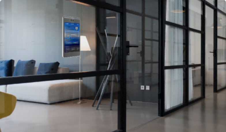 智慧会议室 智能会议协作 武智科技 大屏数据展示 多设备协同办公;描述：武智科技智慧会议室的智能会议协作场景，通过大屏数据展示与多设备协同，提升会议效率。