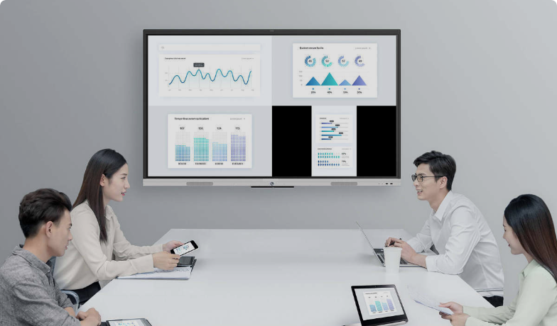 智慧会议室 平板智能控制 武智科技 会议全流程管理界面 智能办公终端;描述：武智科技智慧会议室的平板智能控制界面，支持会议时长、服务呼叫、门禁等全流程管理，是智能办公核心终端。