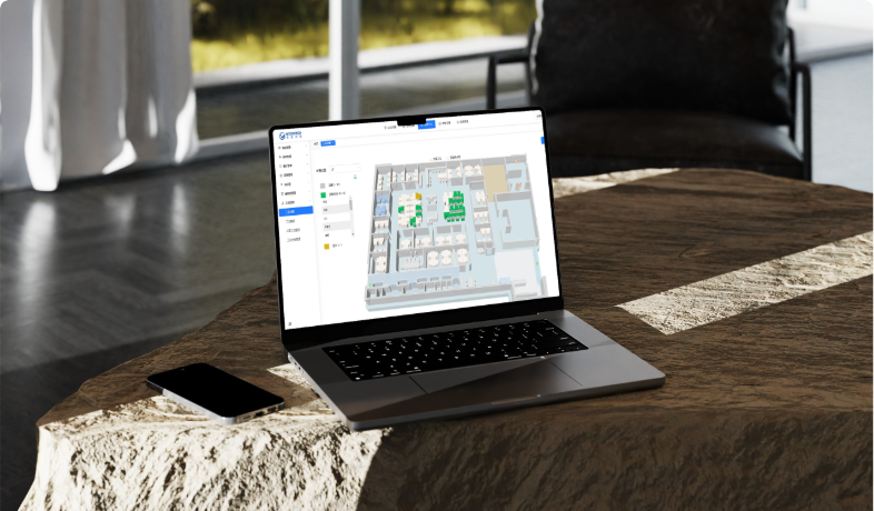 关键词:智慧工位 PC 端管理、笔记本工位可视化、办公空间数字化管理、高效工位调度
描述:笔记本呈现的智慧工位地图界面,实现办公空间的可视化与数字化管理,支持工位状态实时查看、资源调度等功能,助力企业高效管理工位资源,优化办公空间利用。