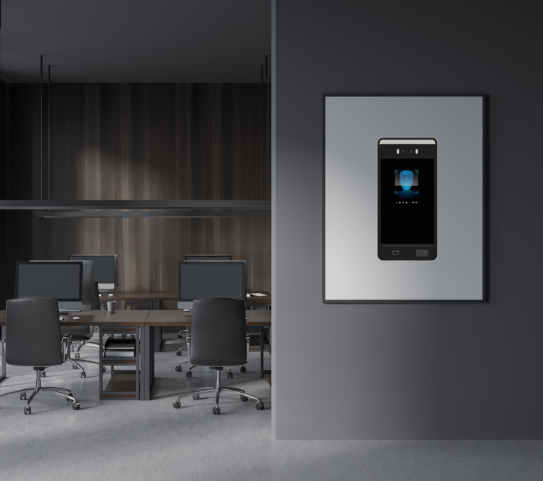 关键词：办公大堂智能终端、智慧通行交互、前台智能设备、办公空间数字化入口
				描述：办公大堂配备的智能终端，作为智慧通行的核心交互设备，为人员提供便捷的身份识别与通行操作入口，助力办公空间数字化管理。